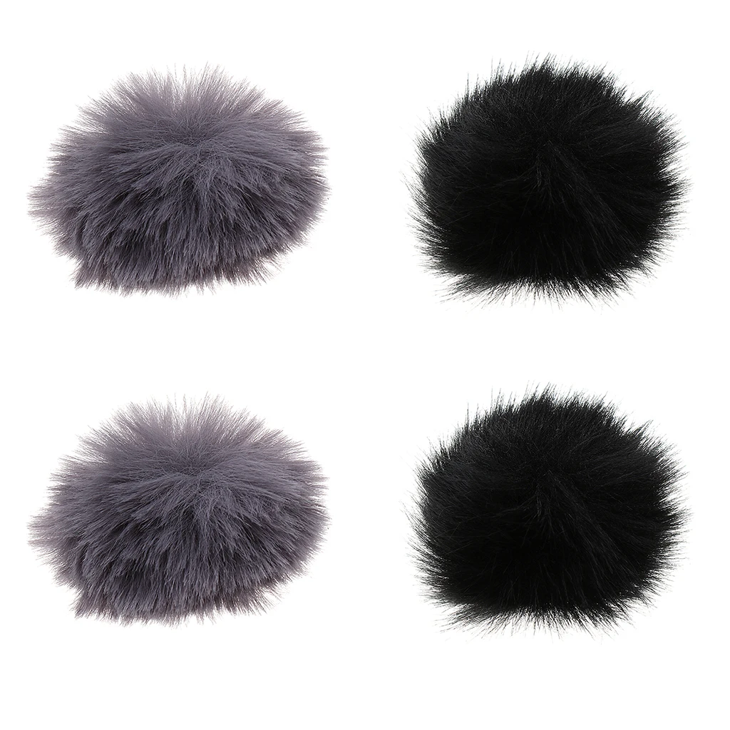 4Pcs Each Pack Outdoor Microphone Furry Windscreen Cover Windshield Muff Mic Parts(2Pcs Black, 2Pcs Gray