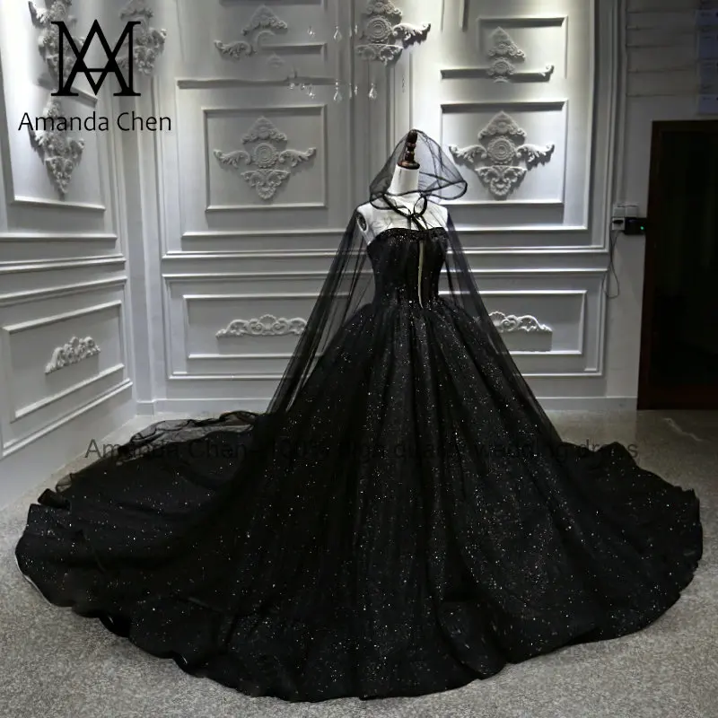 Trajes de novia без бретелек с открытыми плечами блестящее черное свадебное платье