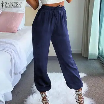 

Women's Solid Pants 2020 Fashion Long Trousers ZANZEA Ladies Bottoms Streetwear Casual Elastic Waist Pantalones Femme Plus Size