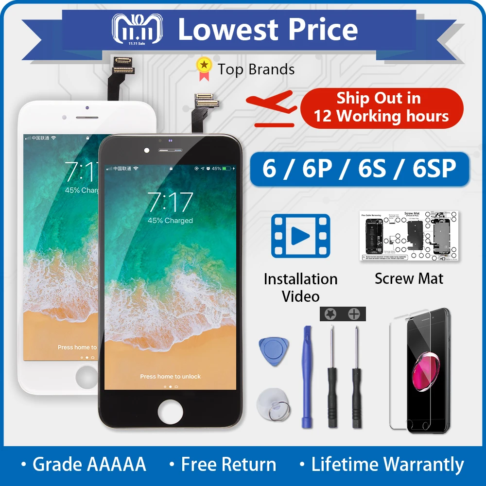 

AAAAA White/Black LCD For iPhone 7 6 6s x smartphone Display For iPhone 5S SE Mobile Phone Touch Screen Digitizer Replacement