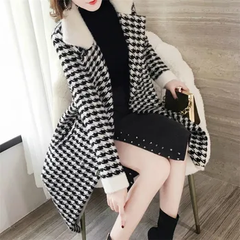 

Houndstooth popular coat women 19 new autumn and winter models imitation mink velvet late long knee thickened