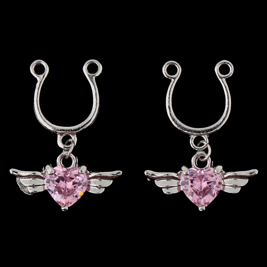 1 Pair Fake Nose Ring Clip On Non Piercing Crystal Dangle Stud Body Jewelry