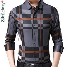 Брендовая Повседневная Роскошная клетчатая рубашка с длинным рукавом, приталенная Мужская рубашка, уличная одежда, винтажные рубашки, мужская мода, Джерси 90324