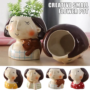 

Cute Girls Flowerpot Resin Cartoon Succulent Planter Desk Mini Ornament Indoor Green Plant Small Flower Pot _WK