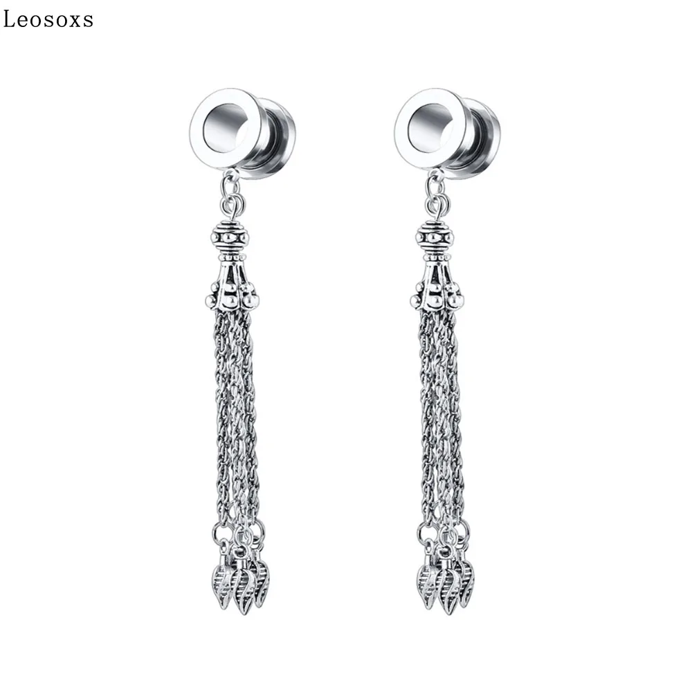 

Leosoxs 2 Pcs Explosive Style Stainless Steel Ear Amp, Pulley with Handmade Chain Pendant, Piercing Ear Pinna Jewelry