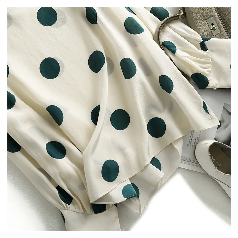 Sliviye Dot Prints Silk Long-Sleeved Upper Garment