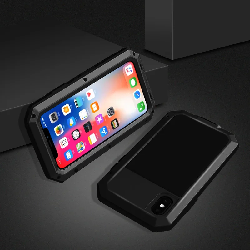 Сверхпрочная защита Doom Броня металлический чехол для телефона для iPhone XS Max XR X 6 6S 7 8 Plus X SE 5S 5 ударопрочный чехол закаленное стекло - Цвет: Black