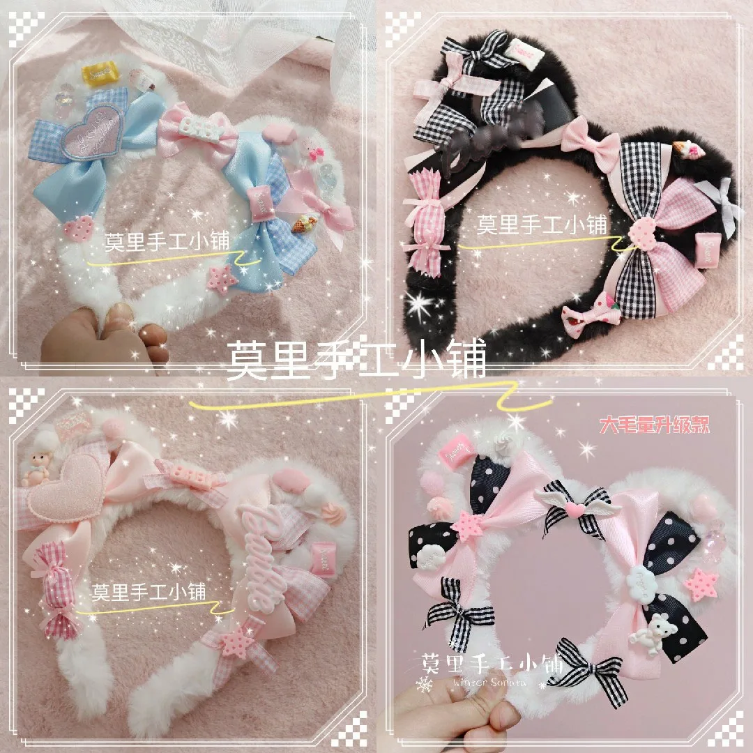 

Handmade Lolita Lolita Bear Ear Headband Large Hair Volume Upgraded Version KC Headdress Sweet Hair Accessories