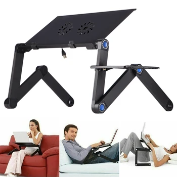 

Newly Adjustable Laptop Folding Desk Table Tray Bed Mouse Holder with Fans for Home TE889