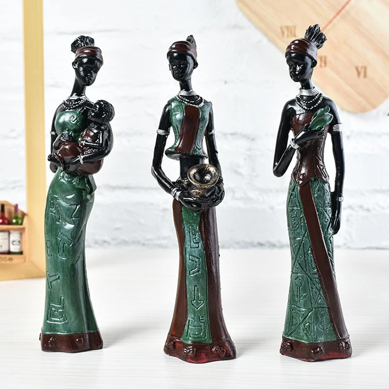 

Exotic resin African woman ornaments home creative character ornaments three-piece ornaments for study and office decoration