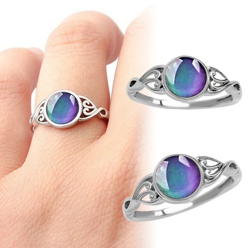 Vintage Change Mood Ring Round Temperature Control Color Emotion Feeling Changeable Women Retro Casual Party Jewelry