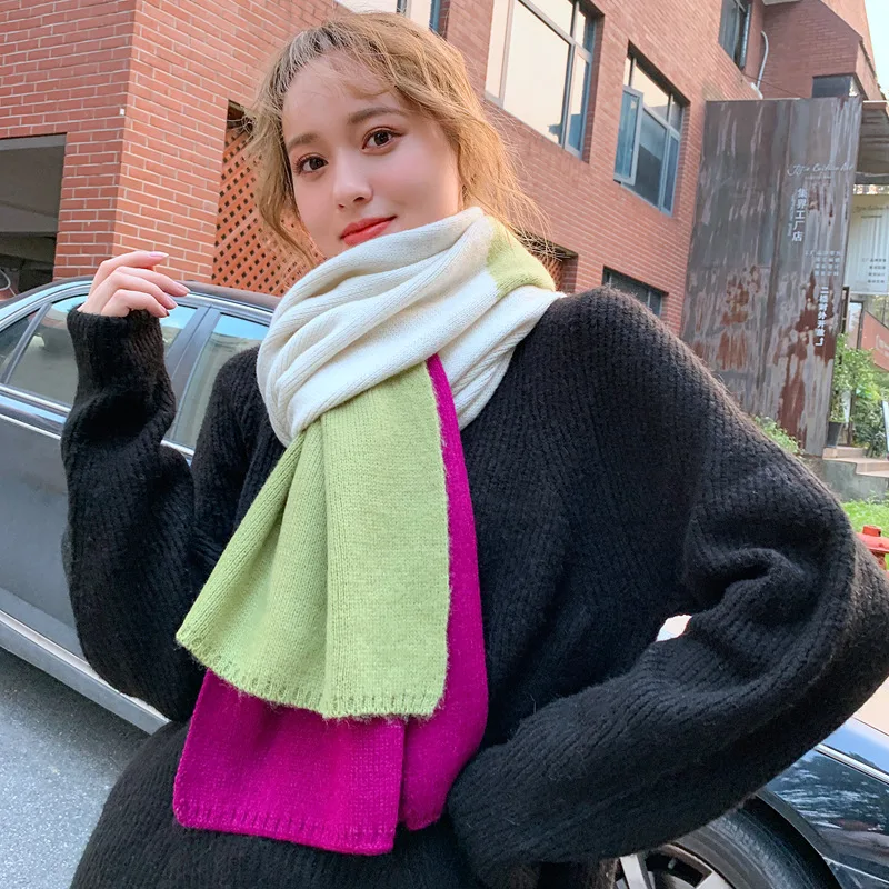 Korean Plaid Patchwork Female Scarves Rainbow Colorful Winter Knitted Scarf for Women - Цвет: as photo