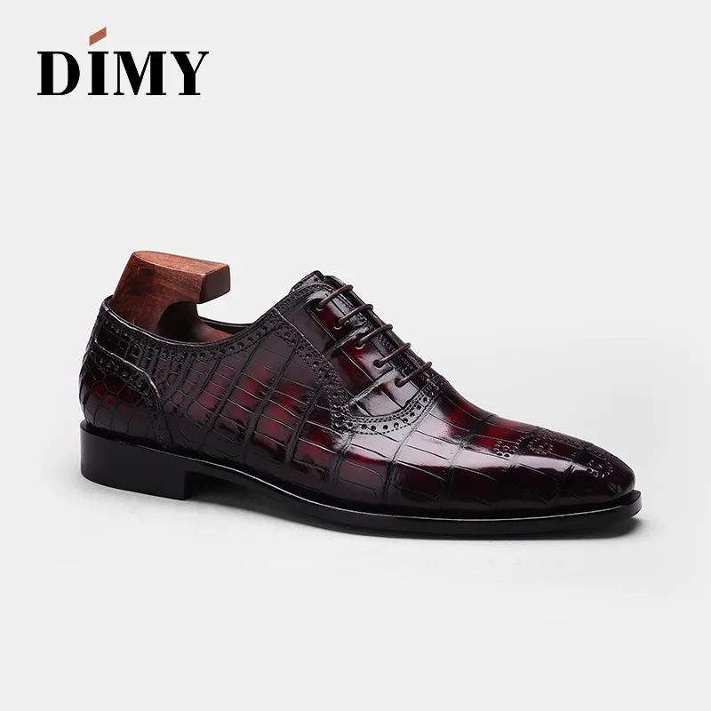 

DIMY 2019 hand-made custom Goodyear high-end crocodile shoes men's formal business tie with wild pointed Oxford shoes