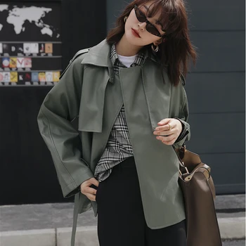 

Hzirip Harajuku Matcha-green Women Retro Motorcycle PU Leather Plus Vintage Lace-Up Jackets Chic All-Match Female Women Outwear