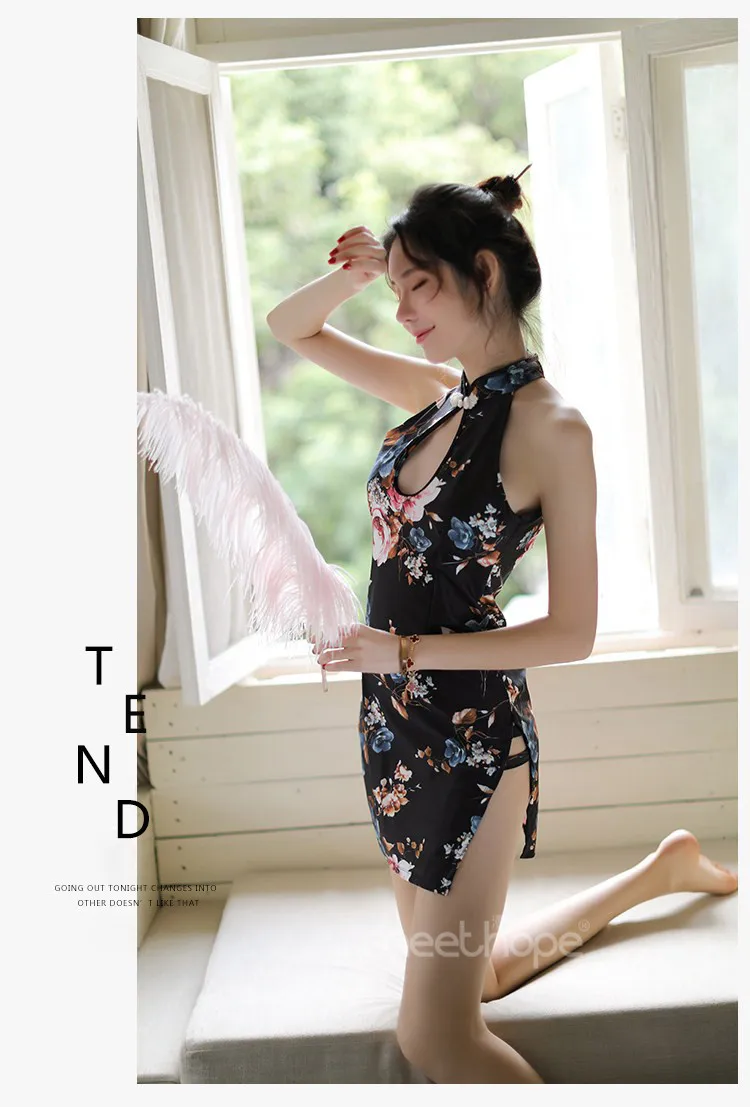 2 цвета китайский Cheongsam Печать Цветок Стриптизерша одежда Ropa Сексуальная Para El Sexo экзотическое белье сексуальное рождественское нижнее белье для женщин
