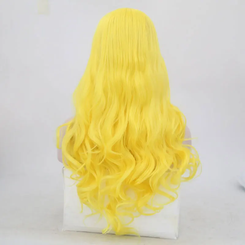 BM Light Yellow Loose Wave Synthetic 13*4 Lace Front Wig Heat Resistant Fiber Hair Natural Hairline Middle Parting For Women Wig