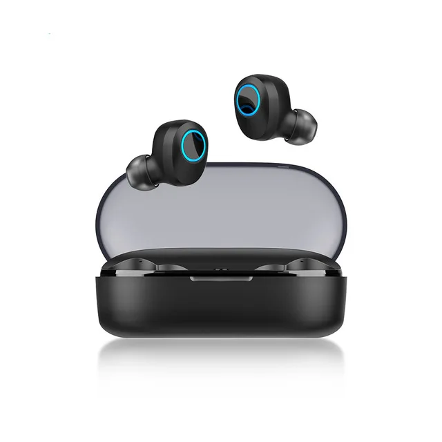 TWS Беспроводные Bluetooth 5,0 наушники водонепроницаемый светодиодный дисплей гарнитура Мини стерео HiFi спортивные наушники глубокий бас с микрофоном для телефона - Цвет: Черный