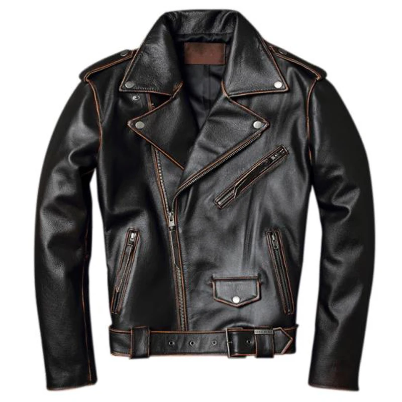 

2020 New Motorcycle Clothing Real Cow Leather Jacket and Coat For Men Plus Size 4XL Motorcycle Genuine Leather Coat For Man A959