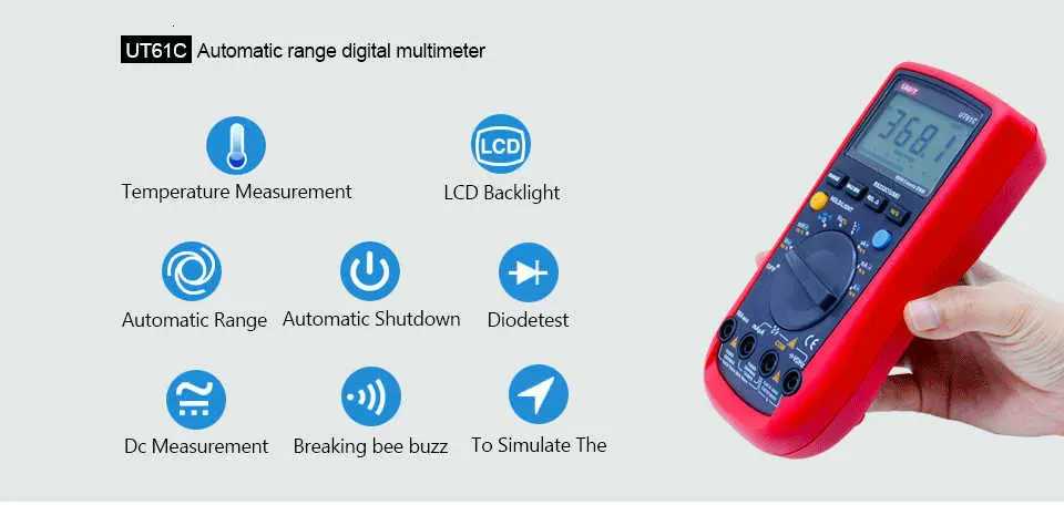 Цифровой мультиметр UNI-T UT61C AC DC Ток Напряжение Сопротивление Емкость Частота термометр диод тест RS232 ЖК-подсветка