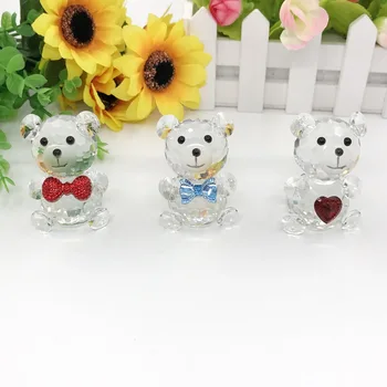 

Clear Crystal Teddy Bear Figurines with Blue/Red Bow Tie or Red Heart Good For Baby Boy/Girl Shower Favors
