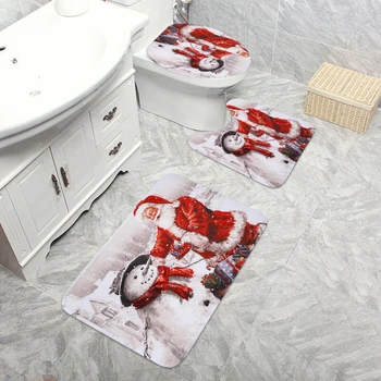 

New Christmas Santa Shower Curtain Anti-slip Room Carpet Toilet Cover Pad Useful
