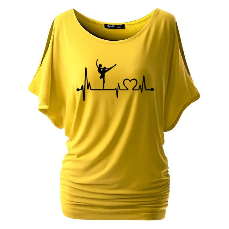 20 Харадзюку балерина танец сердцебиение печатные женские футболки повседневные Летние летучая мышь короткий рукав Футболка Хлопок топы - Цвет: 20