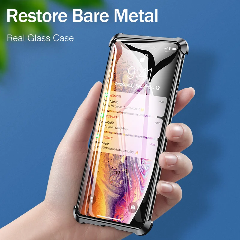 Магнитный металлический чехол для iPhone X XR XS MAX 8 7 plus, прочный адсорбционный чехол из закаленного стекла, задняя Магнитная крышка, магнитная Обложка