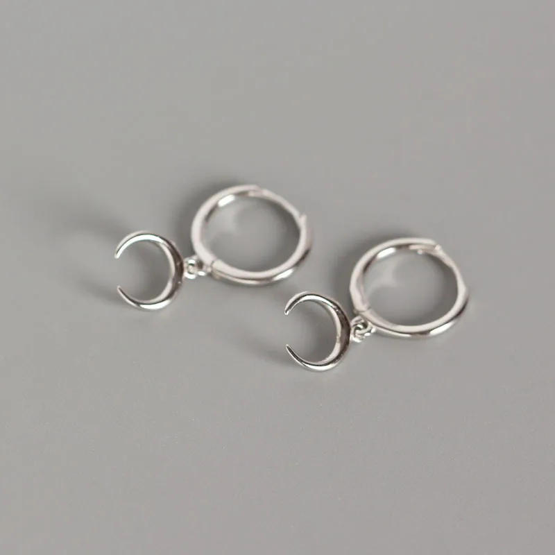 silver GHIDBK Ins маленькие серьги из стерлингового серебра 925 пробы и Луны, простые круглые серьги, серьги с подвеской, изящные серьги Huggie, женские серьги Aros - Окраска металла: silver