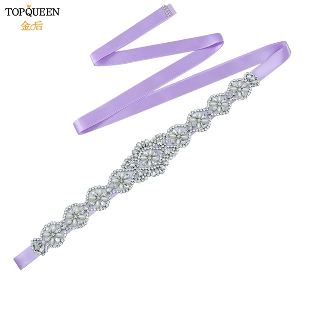 TOPQUEEN S161 White Wedding Belts Silver Rhinestone Belt Accessories for Bride Crystal Formal Dress Belt Gown Sash Bridal Belt Lavender Ribon