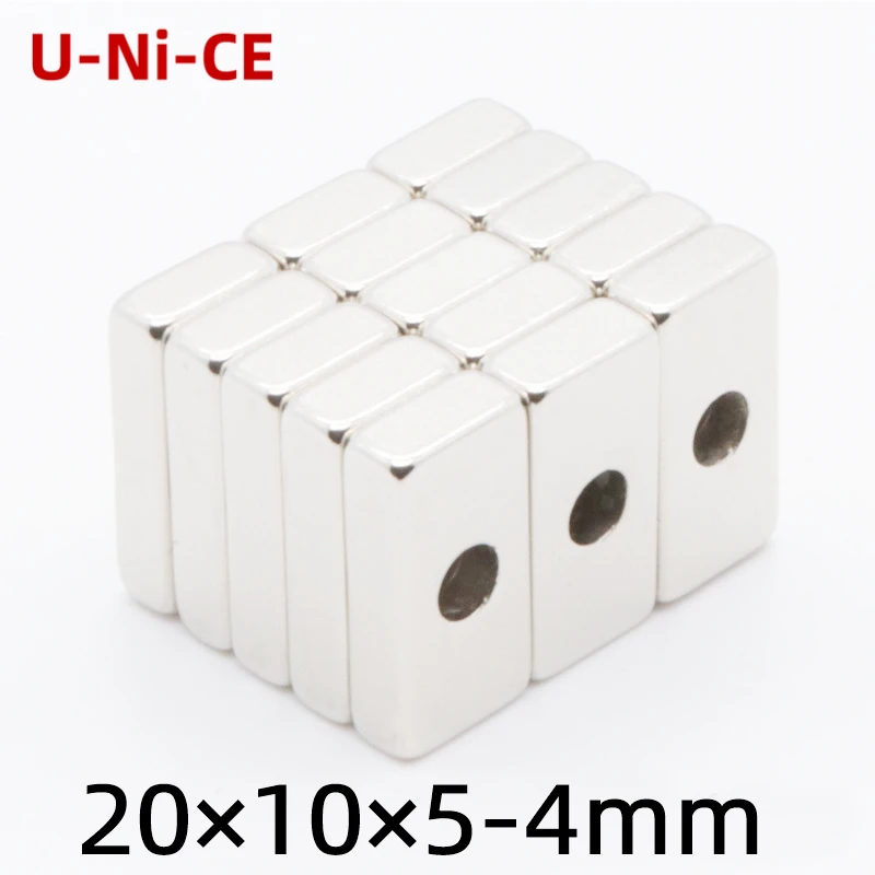 

2/5/20 pcs of NdFeB fix magnet 20x10x5mm hole 4mm countersunk neodymium block permanent rare earth magnet 20*10*5-4mm