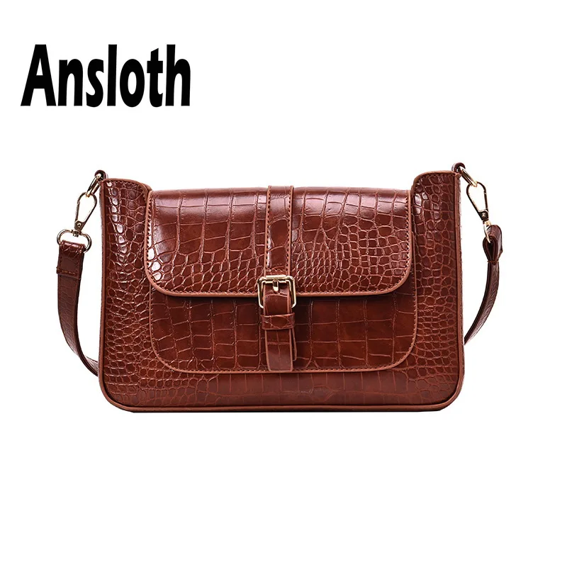 

Ansloth Crocodile Pattern Shoulder Bag Women Solid Color Messenger Bag Ladies Small Square Bag Female Fashion Handle Bag HPS695