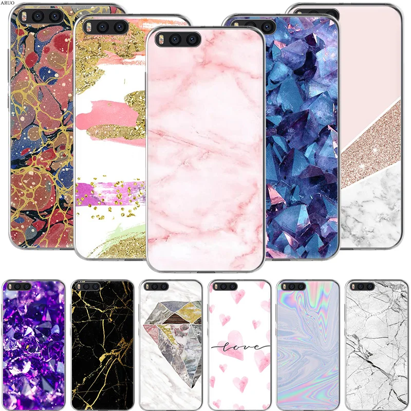 SOFT TPU Case for xiaomi Mi 9 lite A3 6X CC9e Mix3 POCOF1 9T 8 se 5X Pink gold marble Diamonds Transparent Silicone phone cover