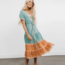 TEELYNN длинное платье в стиле бохо осеннее вискозное платье с цветочным принтом сексуальное платье с коротким рукавом и v-образным вырезом женское платье в стиле хиппи богемное платье Vestido