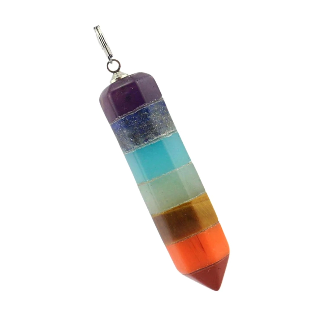 Rainbow 7 Chakra Natural Gemstone Crystal Wand Dowsing Divination Pendulum