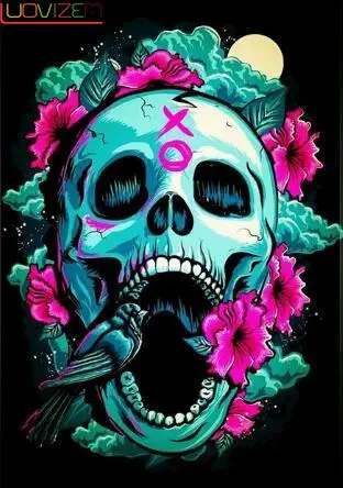 

5D DIY Diamond Painting Skull Head with Bow Embroidery Diamonds Cross Stitch Full Round Rhinestone Home Decoration Gift