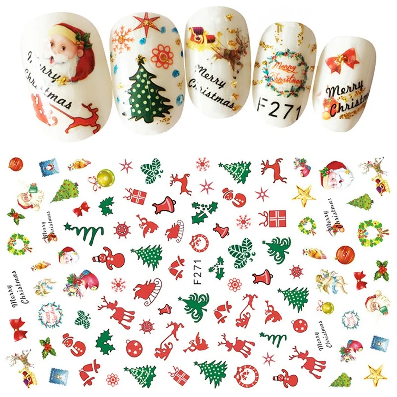10Pcs/1Set 3D Nail Stickers Art Christmas Decals Snowman Nail Wraps Snowflakes Adhesive Slider Manicure Decoration Tip Tool