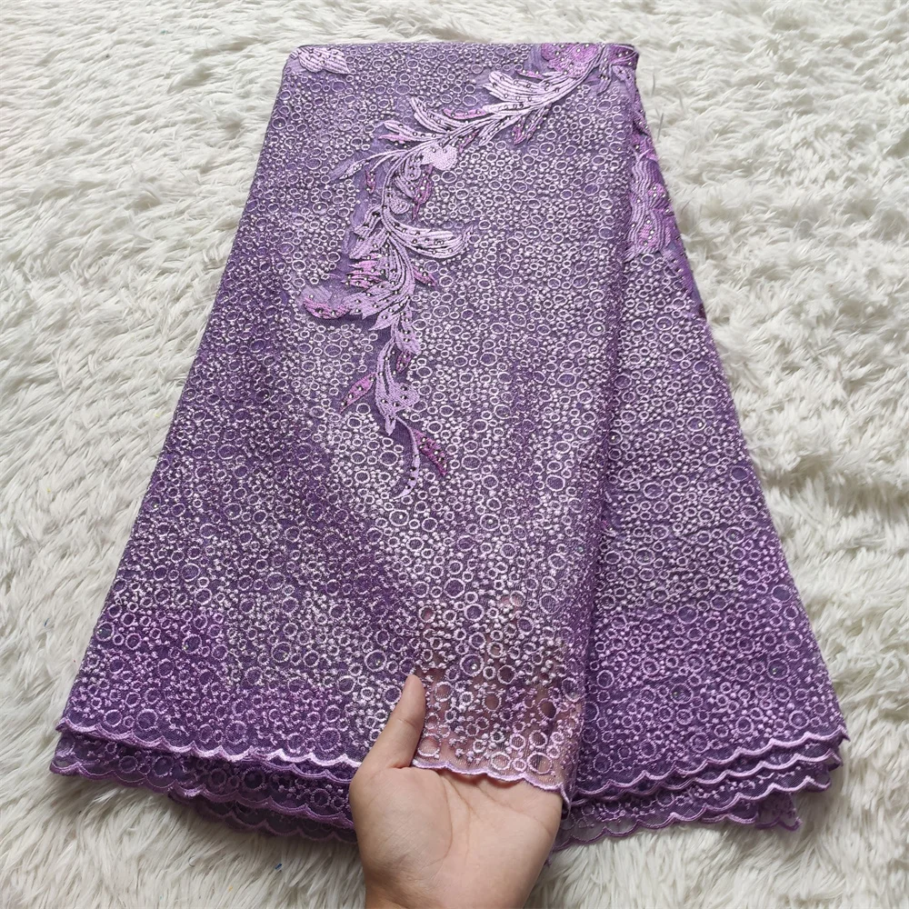 

High Quality African Lace Fabric Pure Purple French Net Embroidery Tulle Lace Fabric For Nigerian Wedding Party Dress ZP124