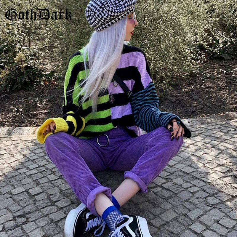 Striped Sweaters Pullovers Aesthetic Harajuku Punk Goth E-Girl Dark-Vintage Women Colorful