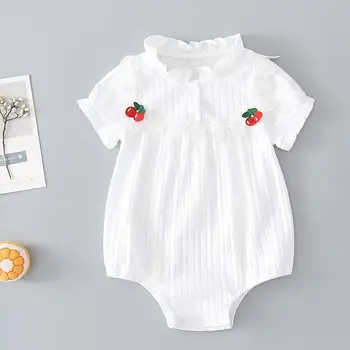 

Summer Infant Baby Girls Cherry Pattern Short Sleeve Lace Decorative Rompers Newborn One-Pieces