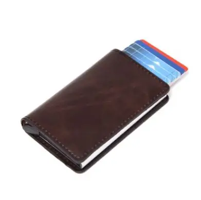 Держатель для кредитных карт для мужчин и женщин металлический RFID винтажный алюминиевый ящик искусственная кожа Crazy Horse модный кошелек для карт цветной - Цвет: coffee