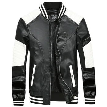 

Color Block Patchwork Leather Jacket Men Autumn Winter Motorcycle Biker PU Leather Jacket Mens Casual Outerwear R2375