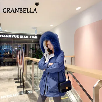 

2019 Winter Jacket Women White Duck Down Jacket Big Fur Collar Hood Outwear Loose Coat Thick Warm Down Parka With Big Pocket