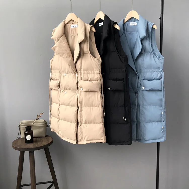 

Tao Sichuan Zhicongxi 2018 Autumn Sense of Design Waist Hugging down Cotton Mid-length Solid Color Sleeveless Cotton Vest 8878