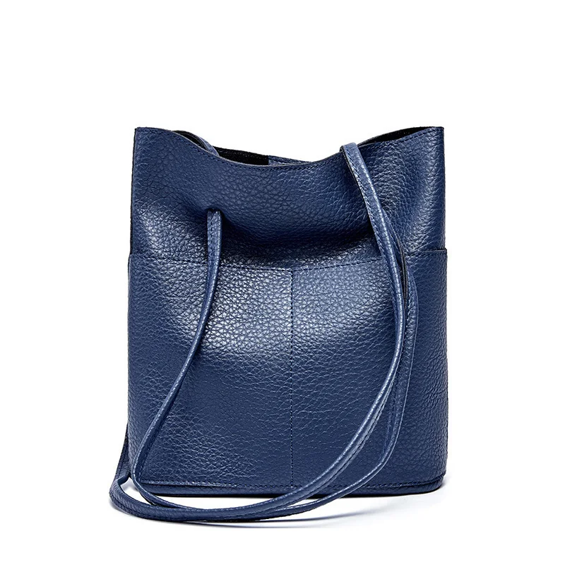 ZENCY натуральная коровья кожа женская сумка через плечо с длинной ручкой женская сумка из воловьей кожи - Цвет: Dark Blue