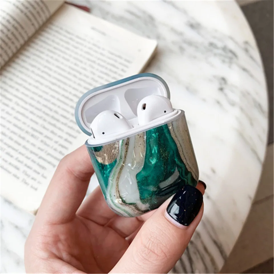 Роскошный Мраморный чехол для Airpods, Bluetooth наушники, милый силиконовый чехол для Airpod 2, чехол для наушников, Сумка с зарядкой для air pods, чехол