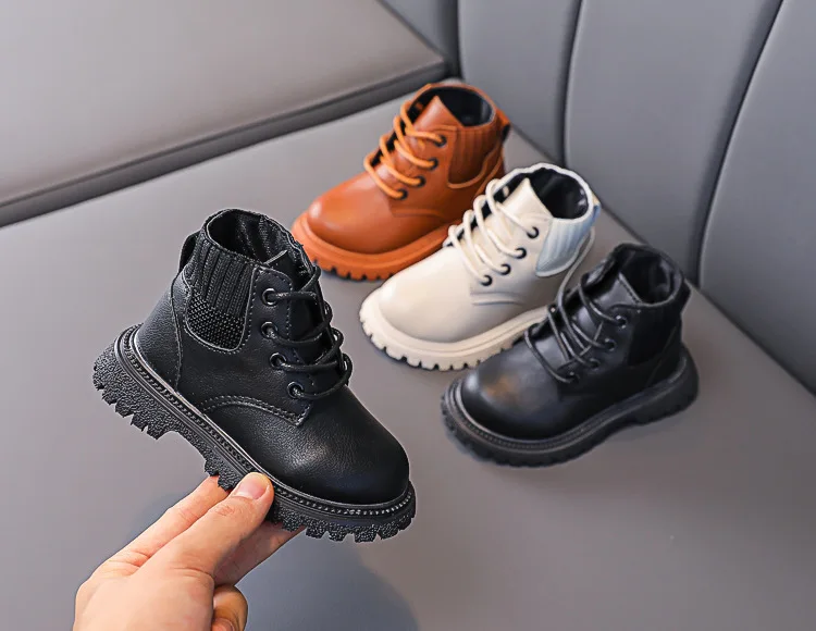 Baby Boys Boots for Kids Girls Booties Leather Shoes Soft Sole Fashion Martin Boots Waterproof Non-slip Plush Boy Running Shoes