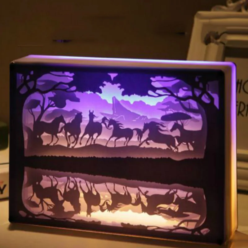 3D резьба по бумаге оригинальная Ночная подсветка настольная лампа спальня прикроватная ночник Рождество Хэллоуин украшение с гравировкой лампа подарки на день рождения - Испускаемый цвет: Style 8