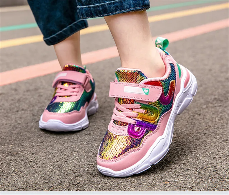 PINSEN 2019 Autumn children's sneakers Girls Shoes Kids Sport Shoes Shining Fashion Casual Child Shoes For Girl chaussure enfant (15)