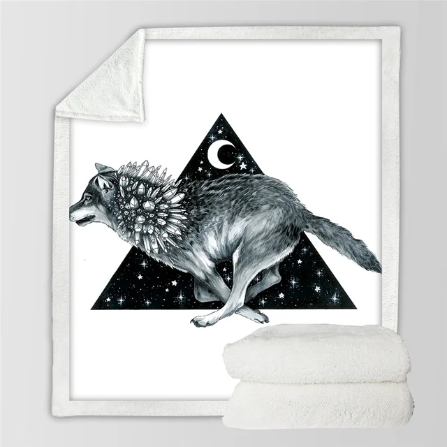 Moon Fleece Throw Blanket Wolf Bed Blanket Fox Blanket Bed Moon