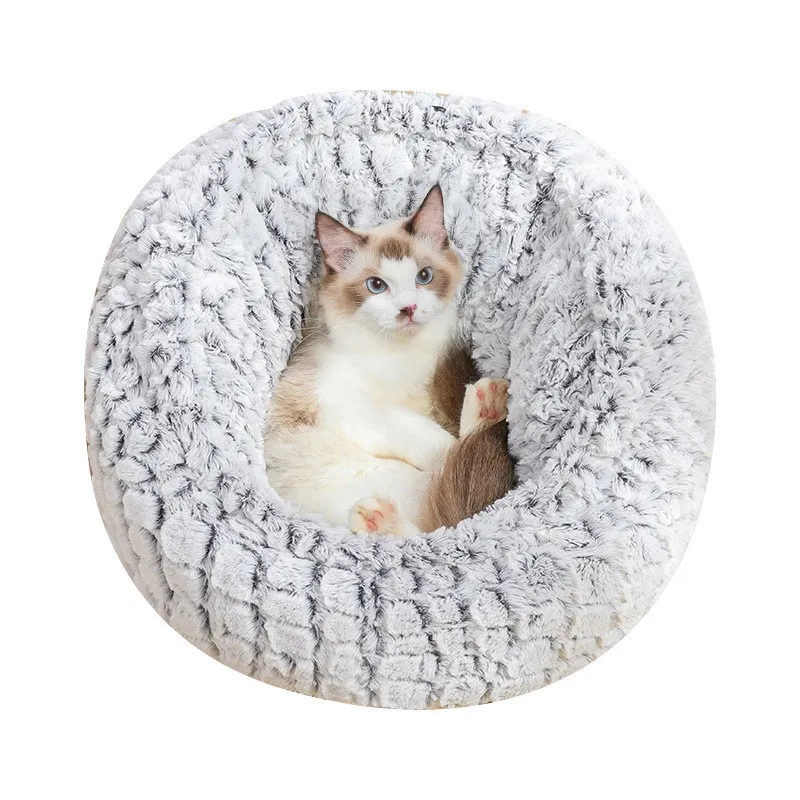 Зимняя теплая спальная сумка для собак с круглым котом, длинная плюшевая мягкая подстилка для животных, Успокаивающая кровать, мягкий складной коврик для сна, кровать